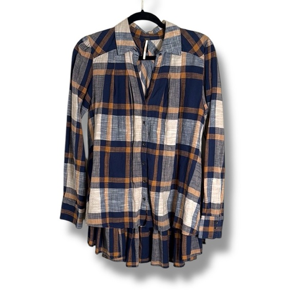 Free People Peppy Plaid Oversized Button Down Shirt Size XS - Picture 1 of 8